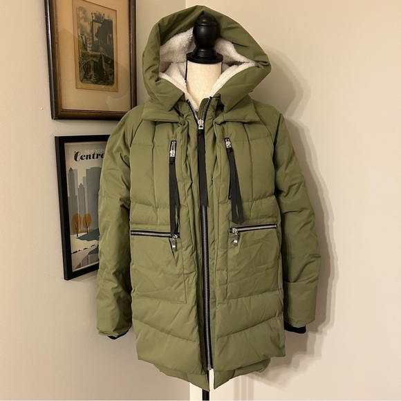 Orolay Olive Green Puffer Jacket with Fleece Lined Hood SZ M - Picture 1 of 6